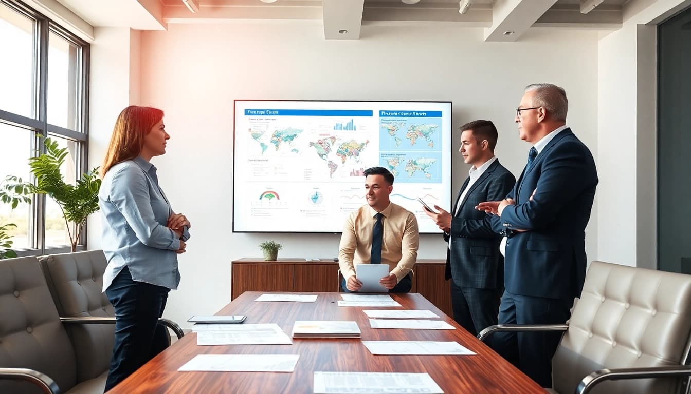 Ensure pre-post award compliance through team collaboration in a modern office.