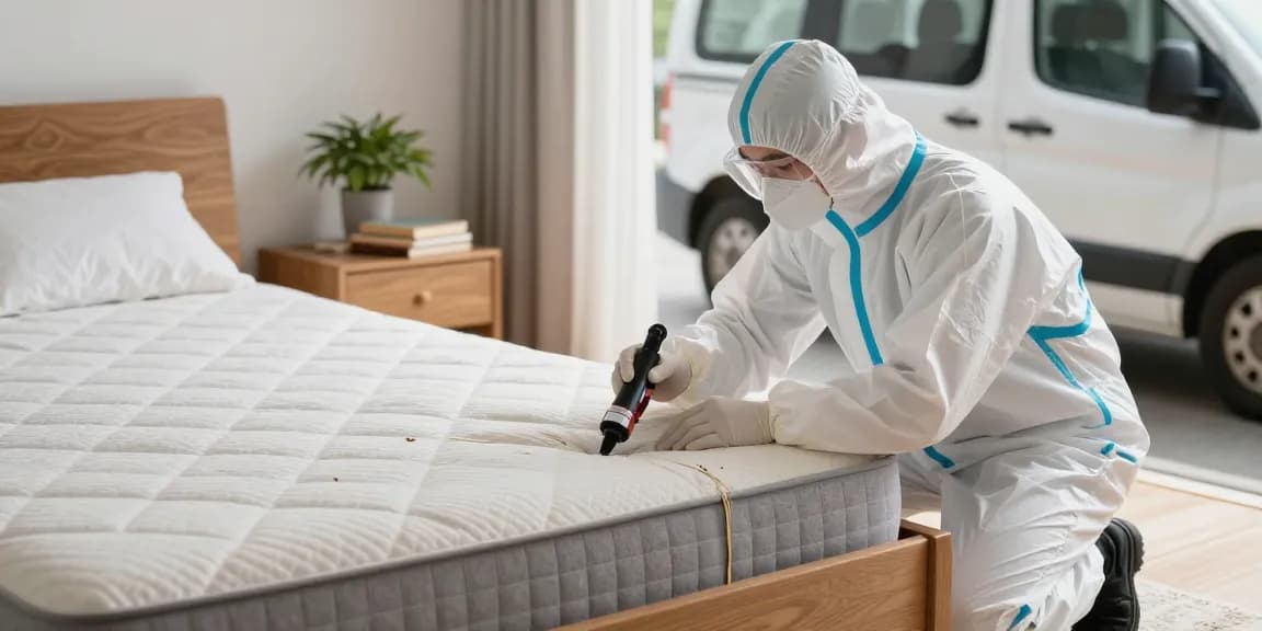 bed bug exterminators inspecting a bedroom for infestations with a professional approach