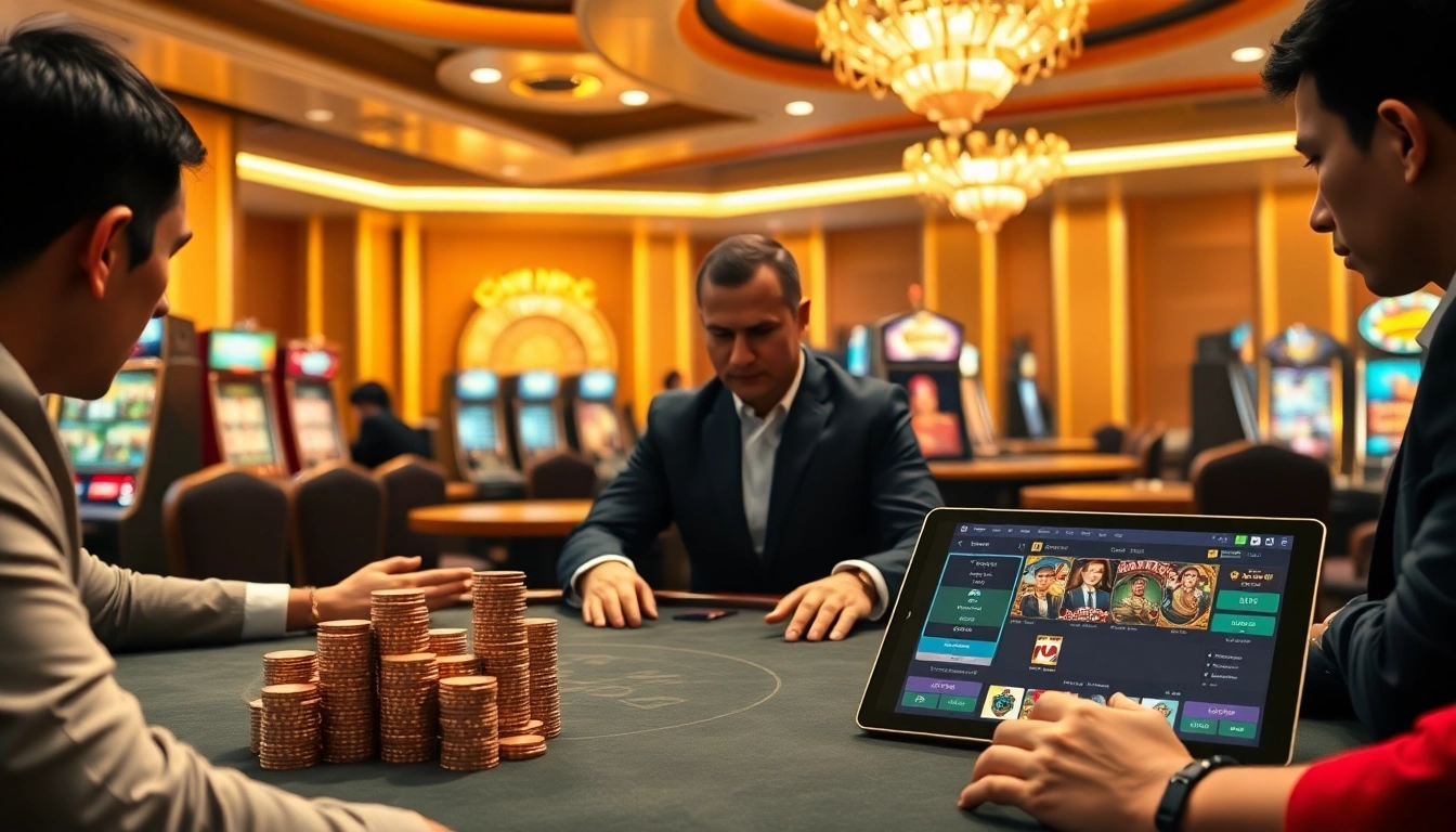 Excited players engaging at a poker table showcasing 789P's vibrant casino atmosphere.