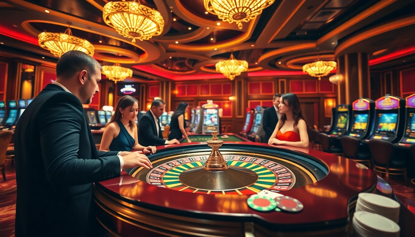 Exciting casino scene featuring roulette and poker elements from https://nhacaiuytin.news/ for premier gambling experiences.
