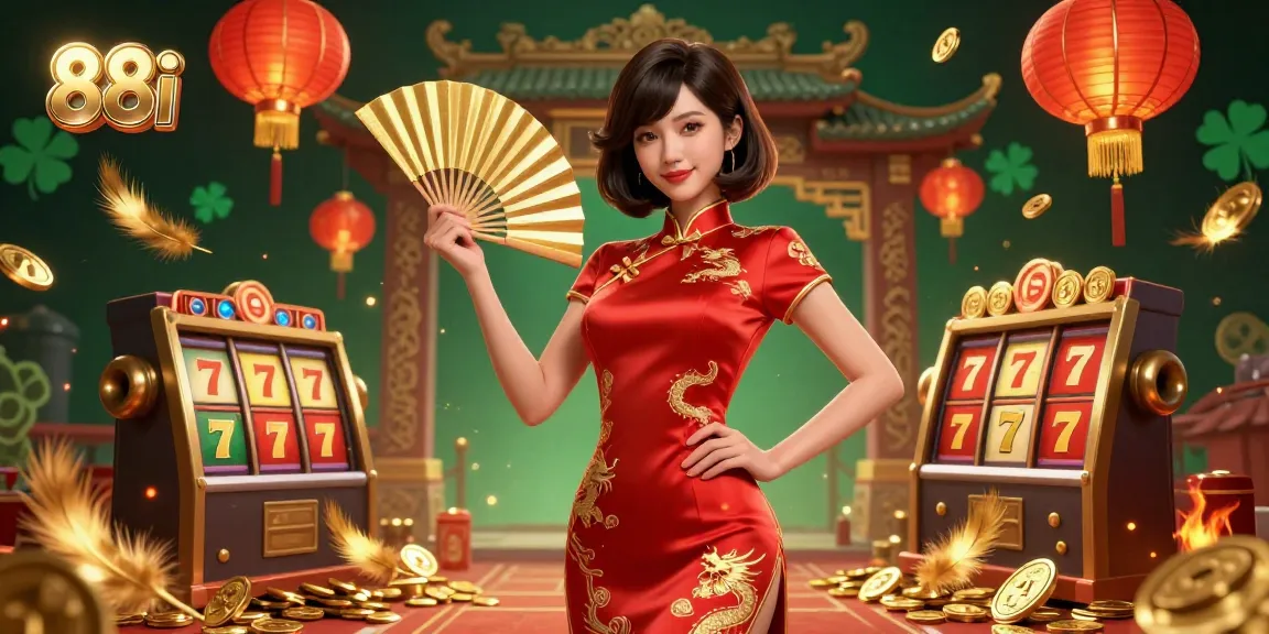 Experience thrilling gaming at 88i with a stunning Asian woman, gold coins, and winning slot reels.