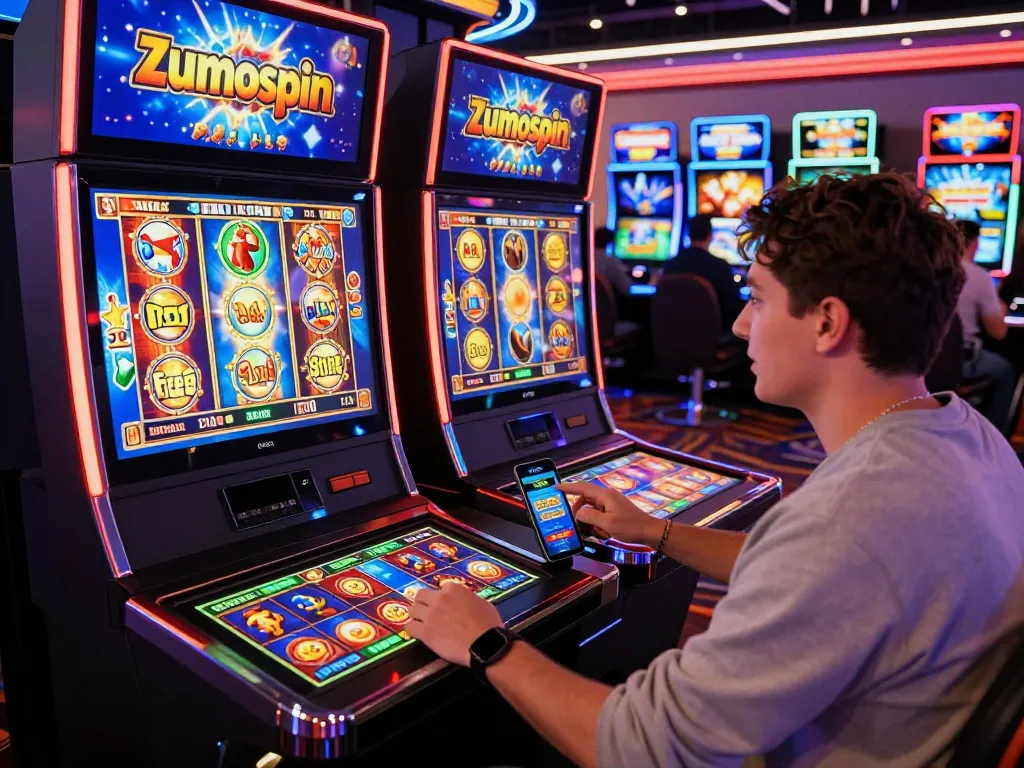 Experience the excitement at Zumospin with engaging bonus code zumospin offers displayed on sleek gaming stations and vibrant slot graphics.