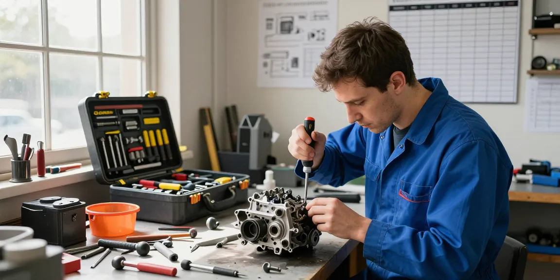Technician using gedore tools on an engine, showcasing precision and craftsmanship.