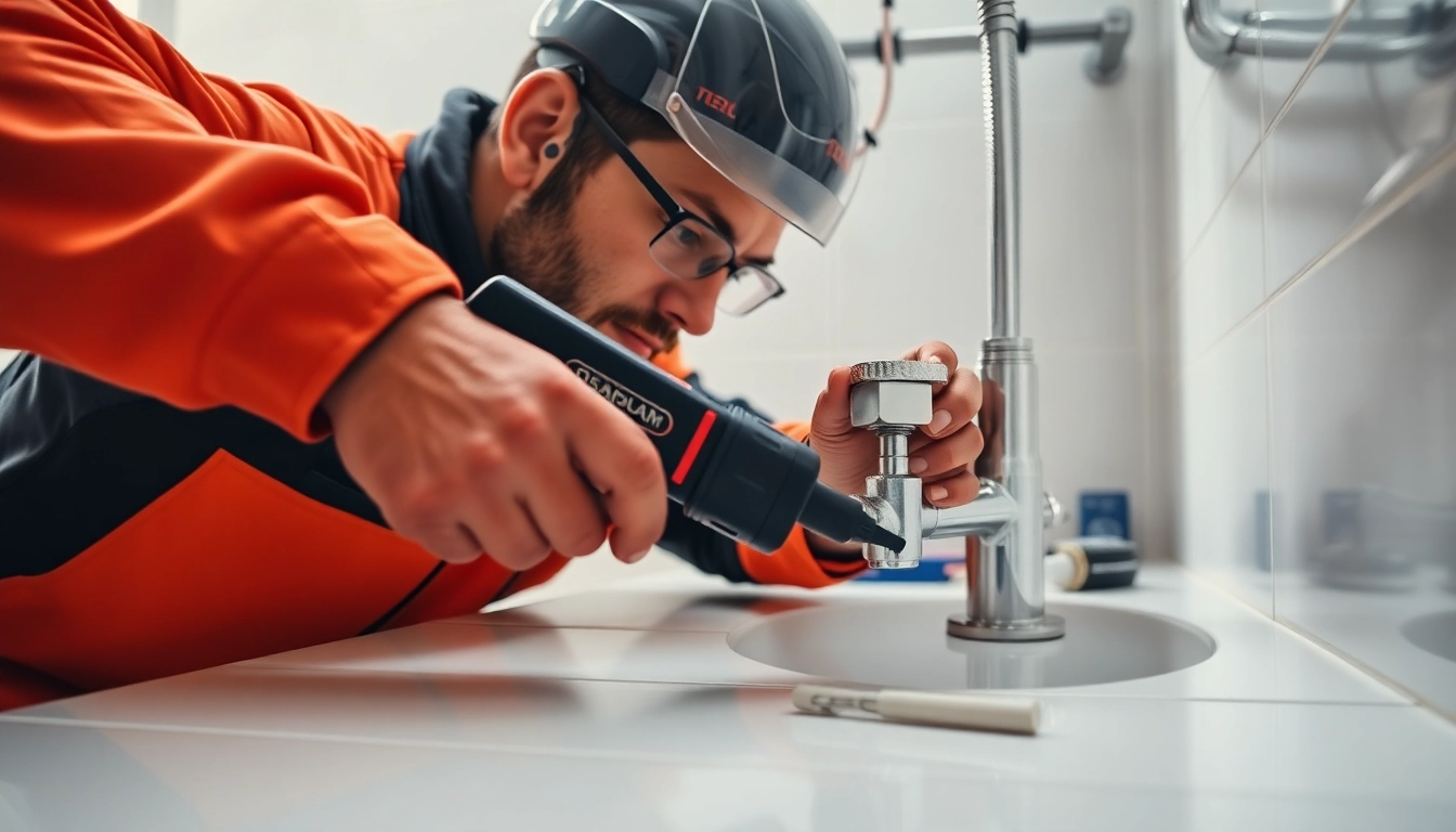 Fachmann bei der Installation von sonni sanitär in einem modernen Badezimmer.