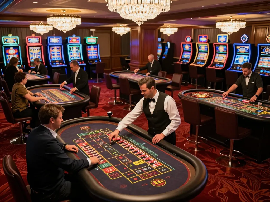 Bong88 visitors enjoying thrilling roulette gameplay at an upscale casino with vibrant atmosphere