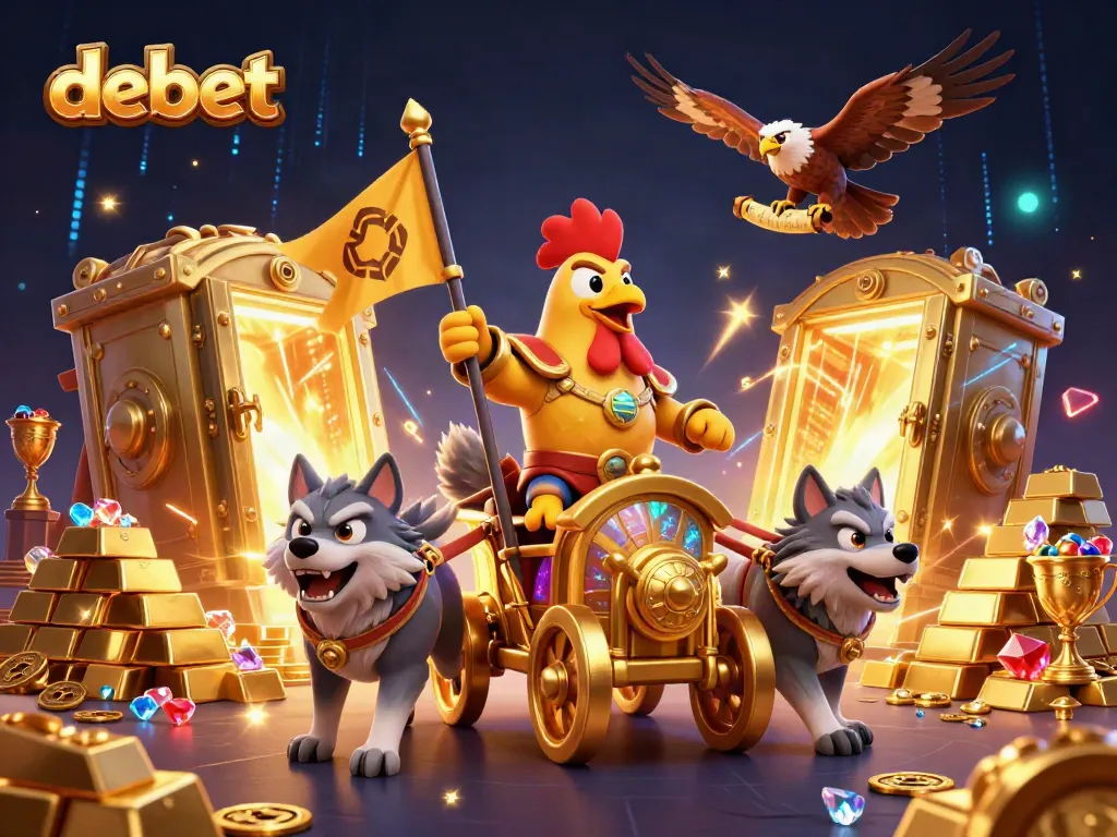 Experience thrilling gaming adventures with debet as a cartoon rooster warlord leads the action!
