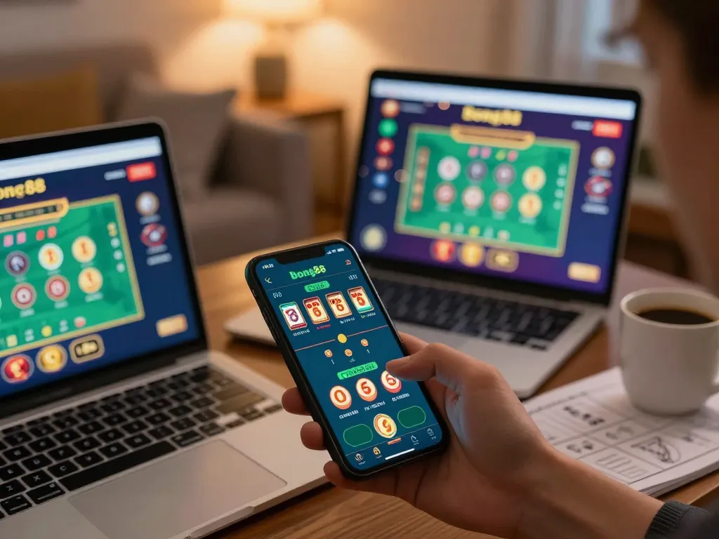 Engaging with bong88 app for blackjack gameplay in a cozy home setting.