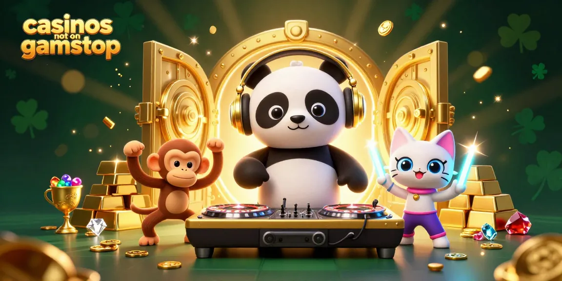 Experience fun at casinos not on gamstop with a vibrant 3D party scene featuring a DJ panda.