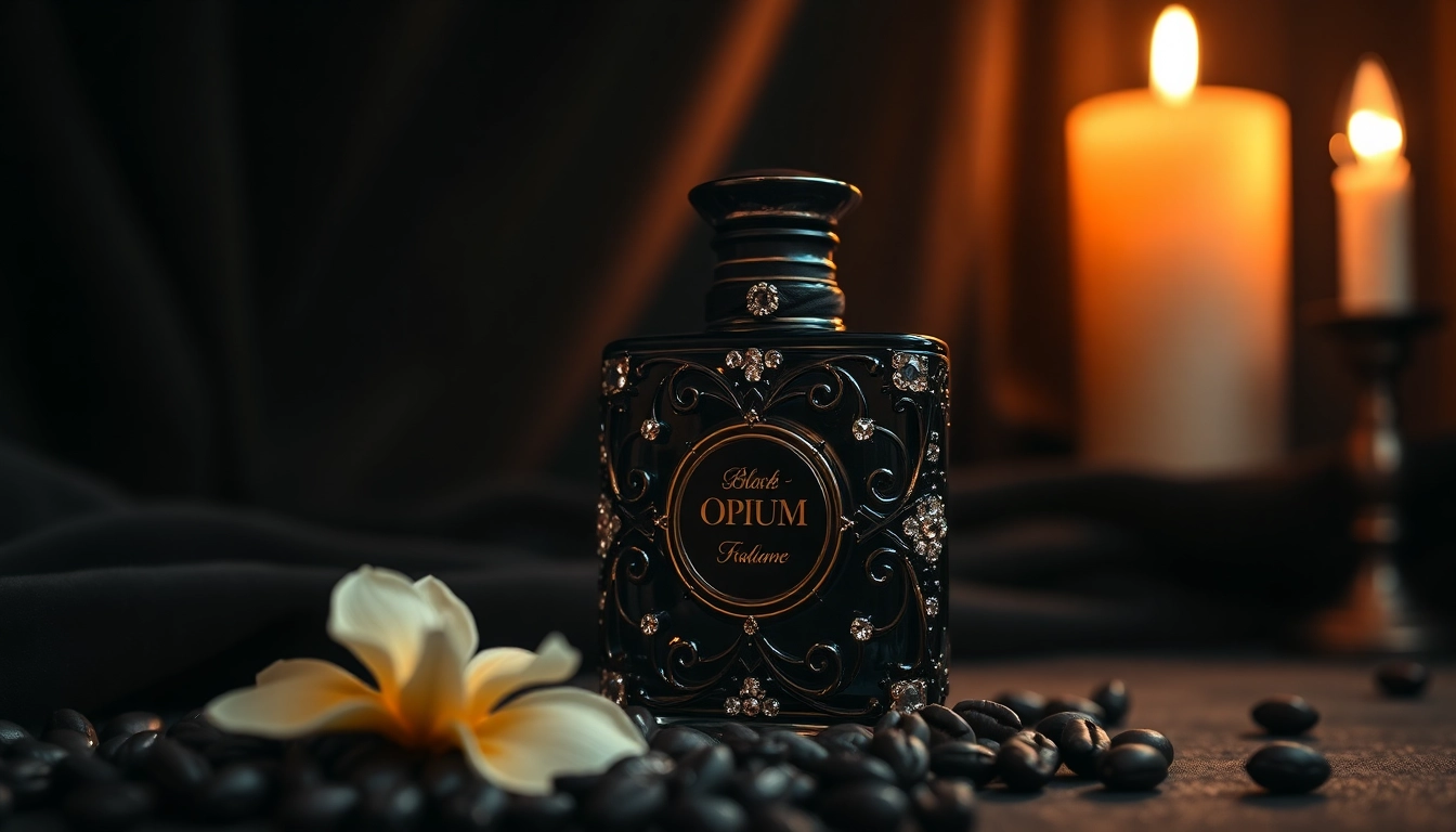 Experience the allure of Black opium fragrance in a sophisticated setting with elegant details.