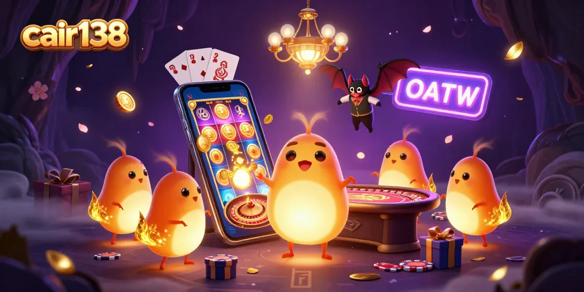 Experience the vibrant glow of cair138 in this lively 3D casino illustration, highlighting interactive gaming elements.