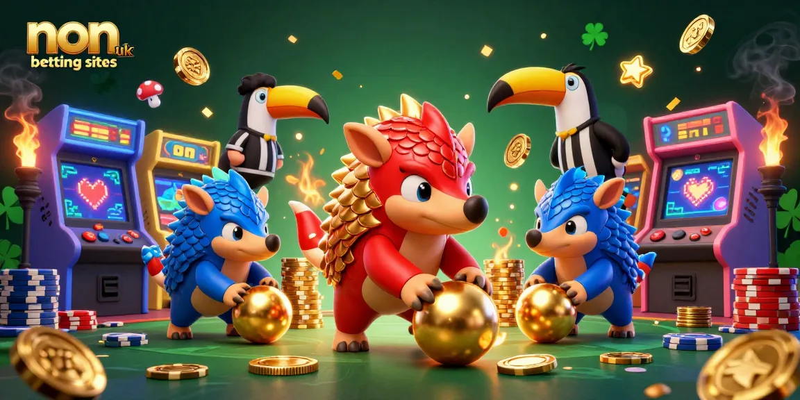 Engage with the vibrant action of non uk betting sites featuring rival pangolins amidst casino elements.