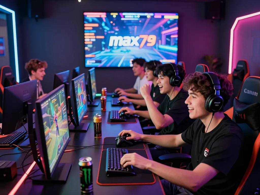 Players enjoying intense gaming at max79 with competitive atmosphere and vibrant lighting