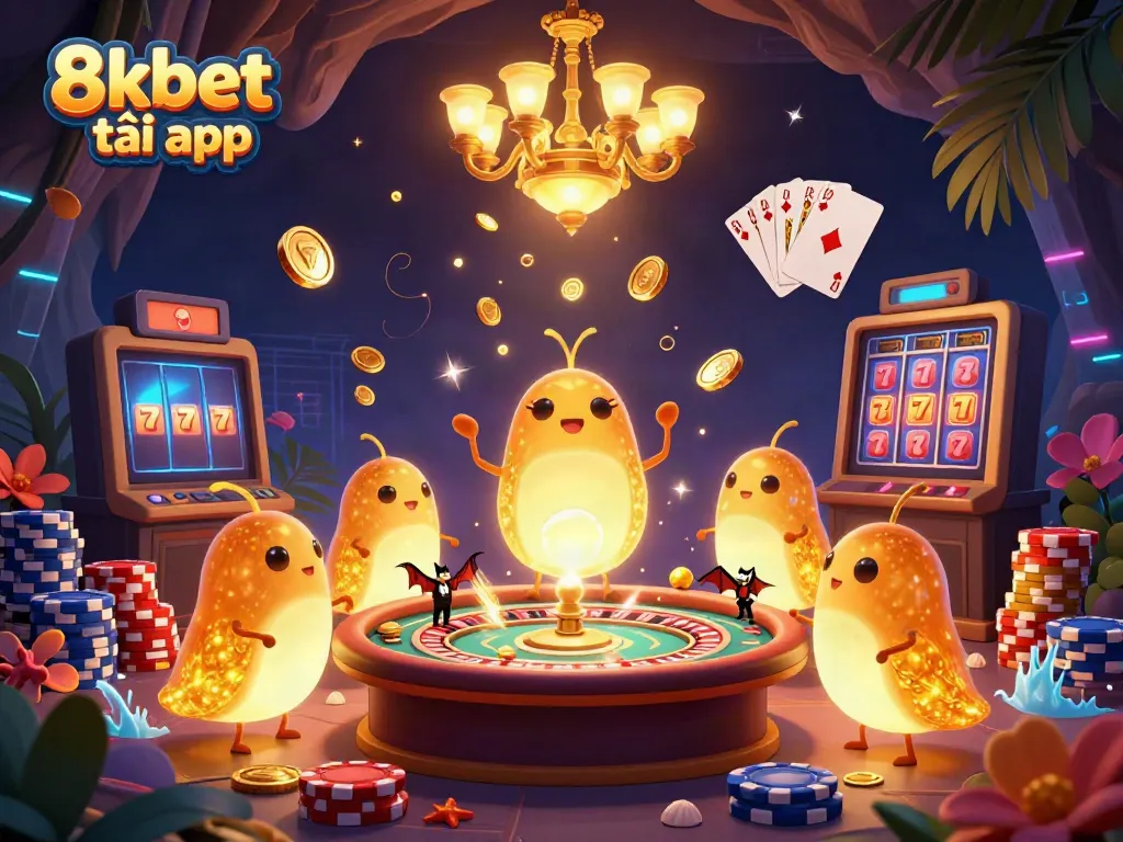 Experience the excitement of 8xbet tải app with glowworms lighting a vibrant cave casino.
