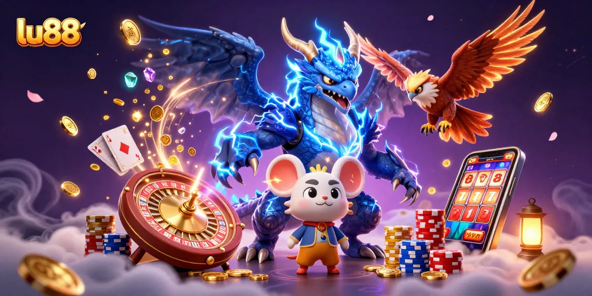 Experience exciting casino thrills with lu88's vibrant 3D dragon and cartoon elements.