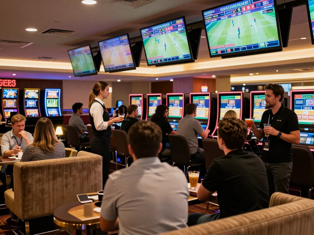 Betting excitement at 33win casino sports area, players engaging with live games on screens.