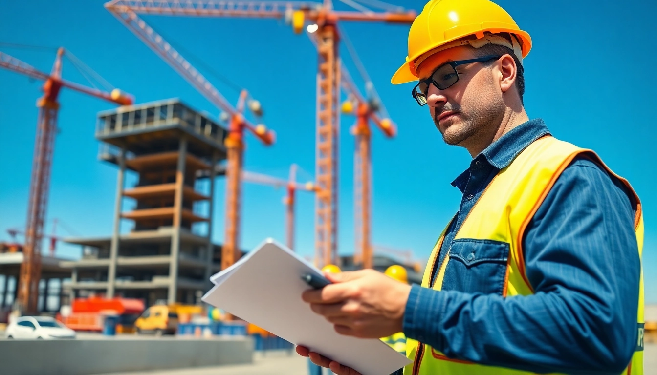 New Jersey Construction Manager directing a construction project on-site with a focus on teamwork and diligence.