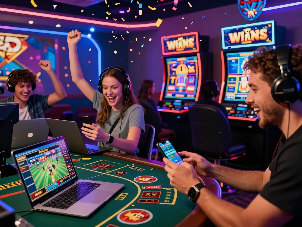 Players enjoying B52 gaming platform with exciting online casino games and vibrant slot machines.