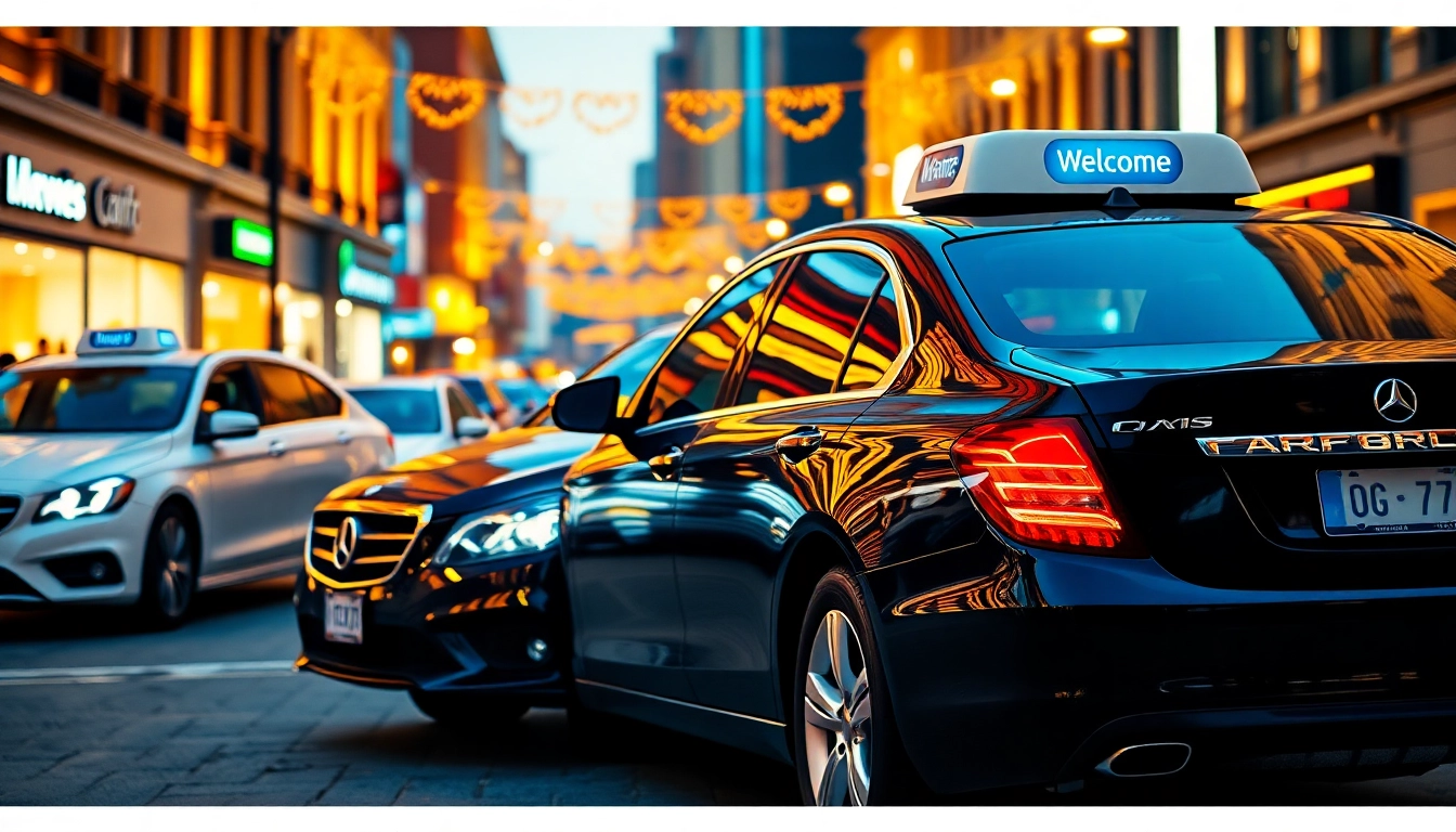 Find reliable cabs in vibrant urban surroundings, showcasing modern design and inviting atmospheres.