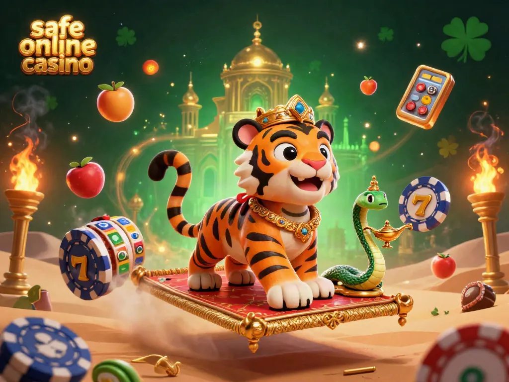 Experience the thrill at a safe online casino with this vibrant 3D illustration.