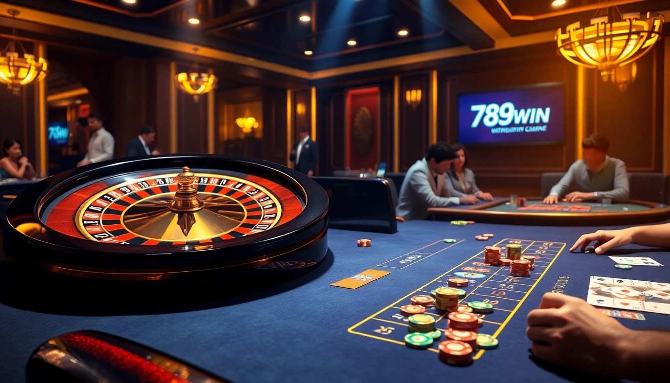 Exciting poker table scene featuring players with chips and the 789win logo.
