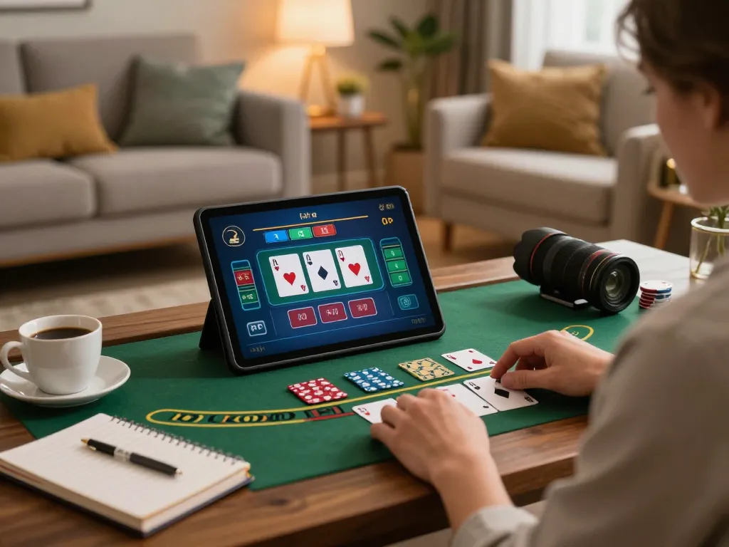 Engaging in live dealer blackjack at Sonclub with tablet in a cozy home setting during a comfortable gaming session.