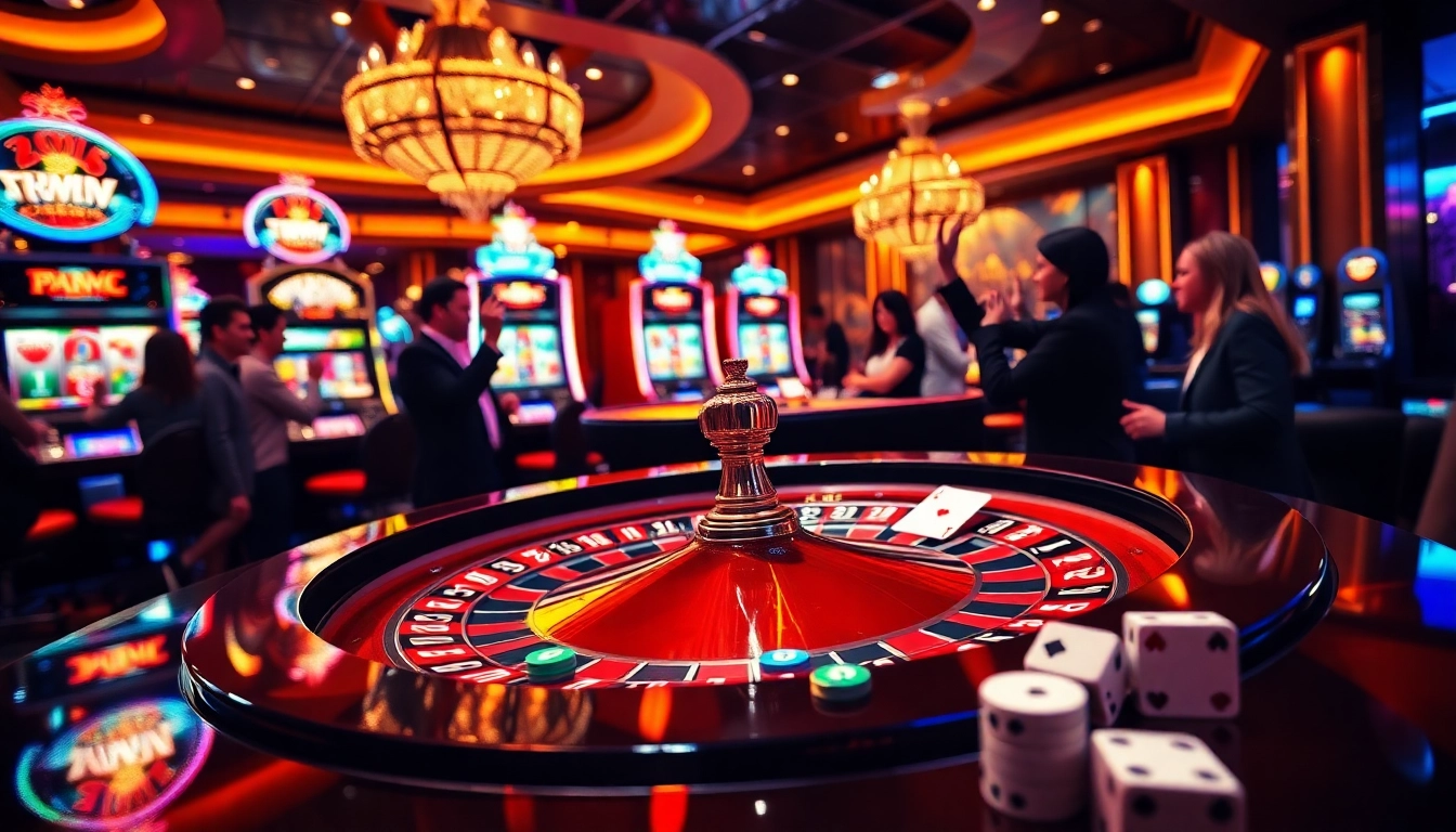 Experience the thrill of winning at 23win casino with vibrant roulette and slot machines.