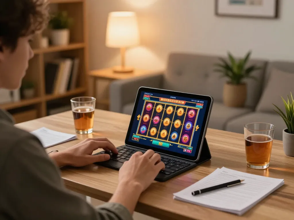 Engaging online slot game on 789pp tablet setup, illustrating a cozy gambling experience.