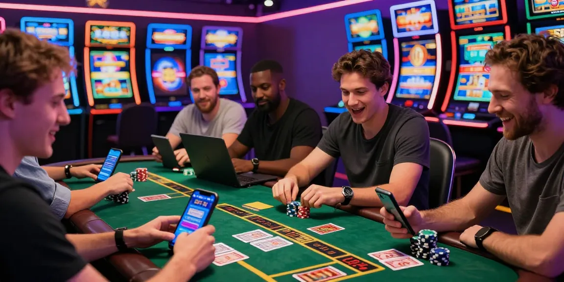 Excited players using chps.org.uk to explore credit card casino games on devices with colorful graphics.