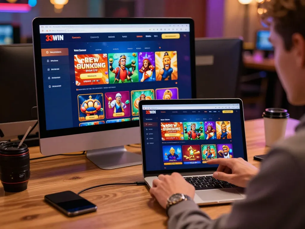 Engaging user interface of 33WIN showcasing sports betting and casino options in a vibrant online gambling scene.