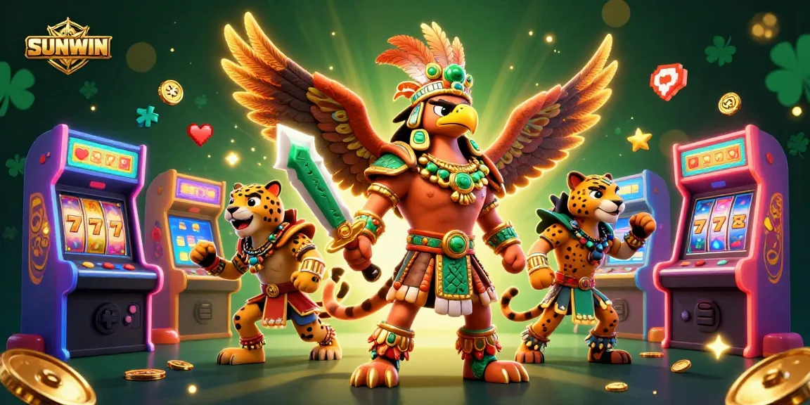 SUNWIN offers an immersive slot gaming experience featuring Aztec warrior characters and vibrant arcade elements.