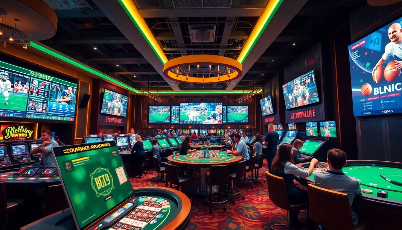 Dynamic online betting environment showcasing luck8win.live with casino tables and sports betting screens.