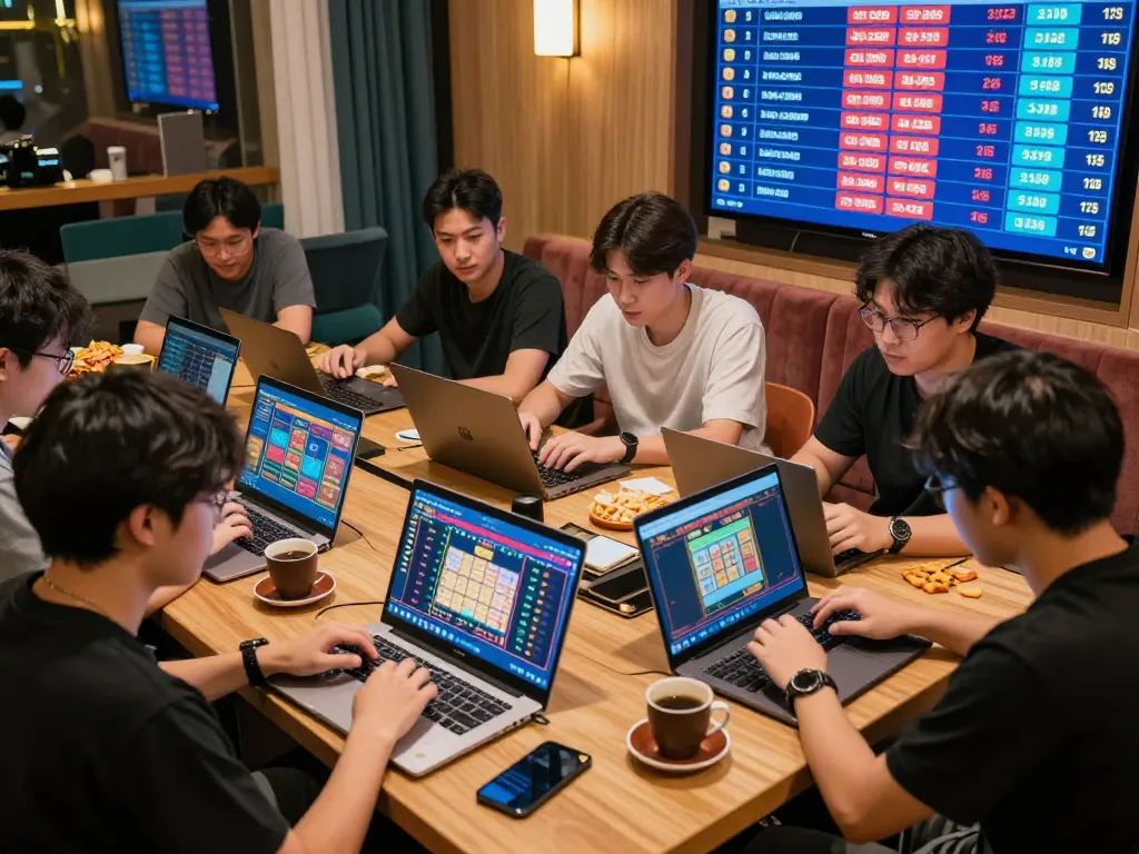 Engaged players in a lively setting enjoying đánh đề online with vibrant screens and a competitive atmosphere.