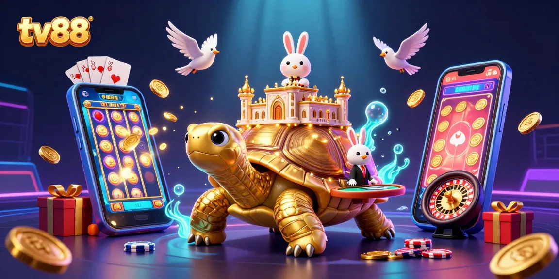 Join the excitement of tv88 with a vibrant gambling scene, showcasing a golden tortoise casino.