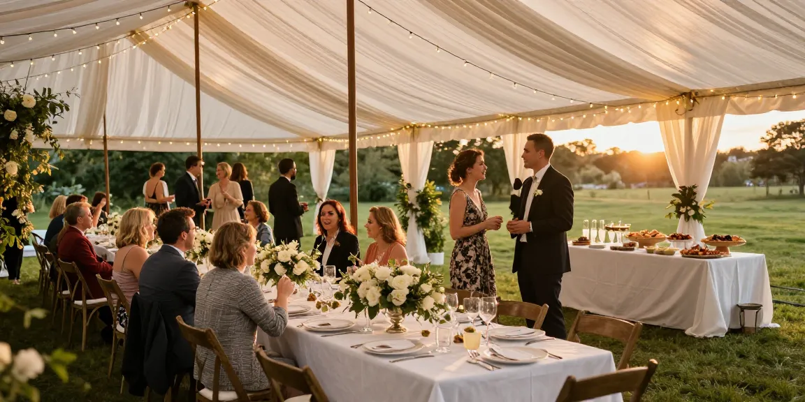 Stunning marquee hire London wedding event with guests and elegant decor.