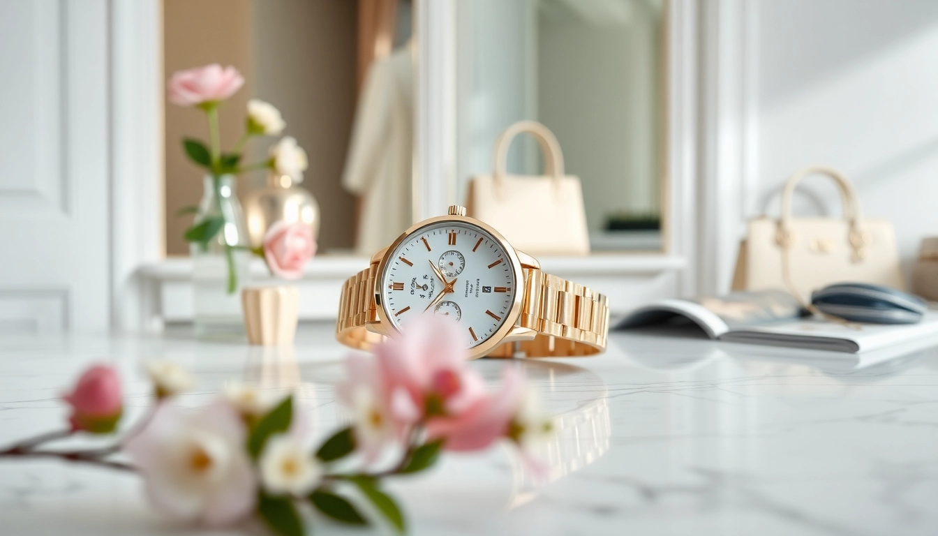 Admire the elegance of the Ladies Classic Smart Watch with a sleek design, metallic finish, and floral accent.