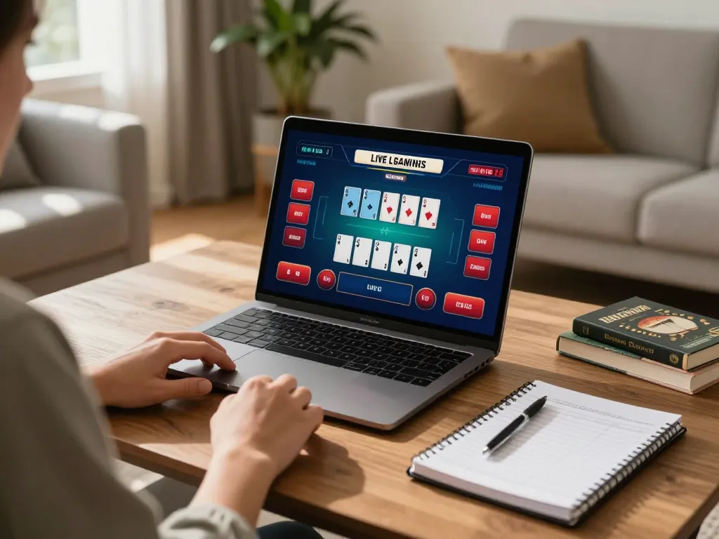 Playing blackjack online at KKWIN from a cozy home setup with vibrant screen display