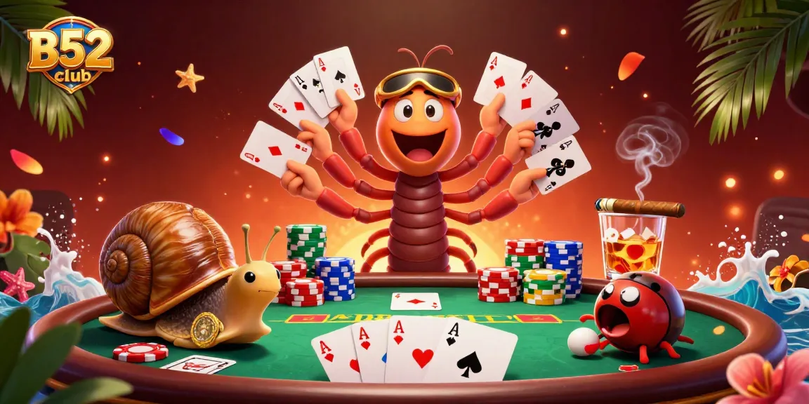 B52club invites players to win big in a vibrant casino scene filled with cartoon characters and rich game elements.