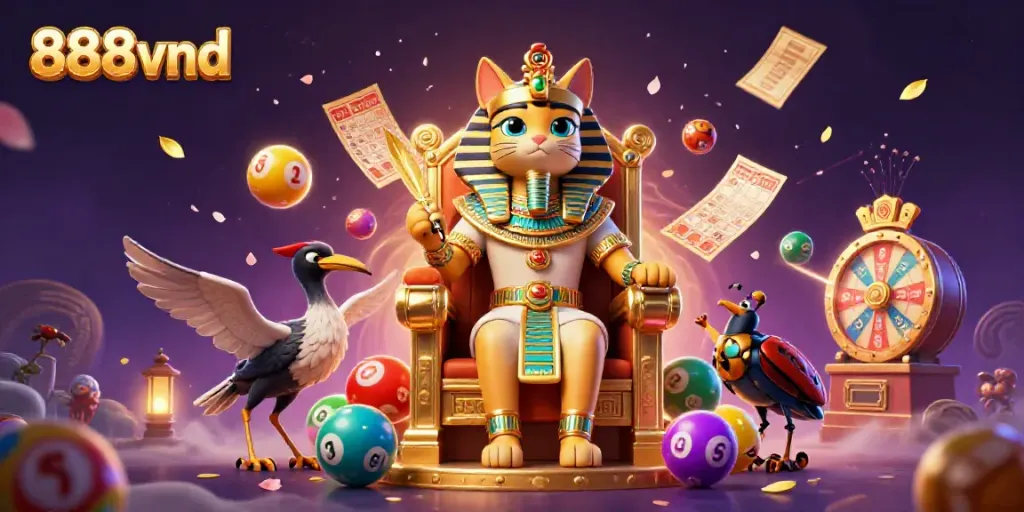 Experience the vibrant world of 888vnd with powerful Egyptian characters and dynamic casino elements.