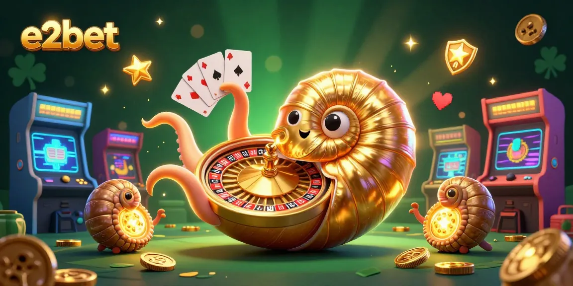 Engage with e2bet's thrilling poker adventures featuring a dazzling nautilus and vibrant casino elements.