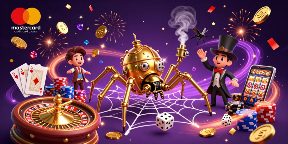 Engaging illustration of mastercard credit card casinos featuring a steampunk spider and casino elements.