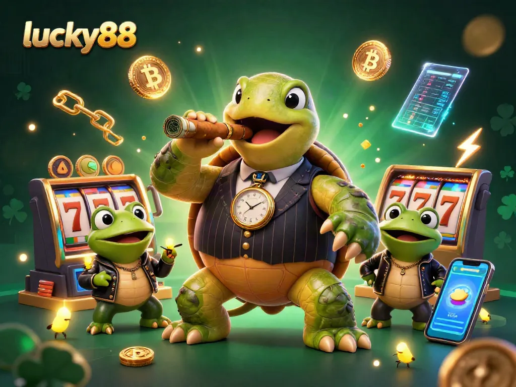 Engage with lucky88's vibrant slots scene featuring a snapping turtle and bullfrog enforcers.