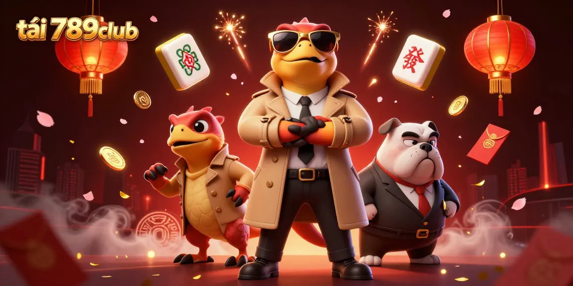 Tải 789club and win big with three raptors in a trench coat aiming for VIP casino entry.