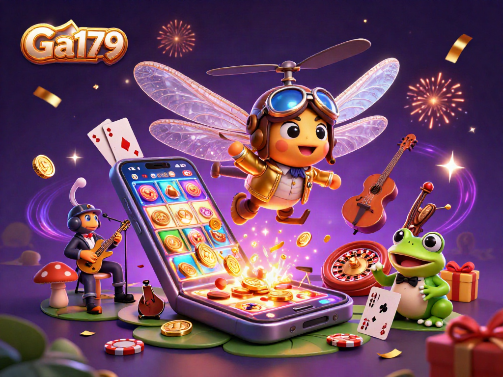 Experience high thrills at Ga179 with lively casino action featuring a dragonfly pilot and frog croupier.