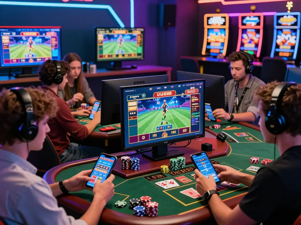 UU88 online betting scene with players engaged in diverse games, showcasing an exciting atmosphere and dynamic action.