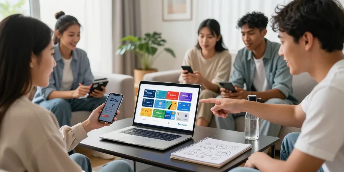 Ezzocards virtual prepaid cards being browsed by young adults in a modern living room.
