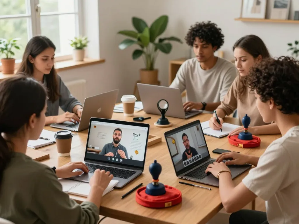 Online hijama training scene with diverse students engaging in live virtual learning during a therapeutic course.