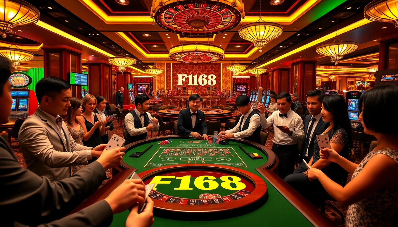 Experience thrilling games at F168 casino, featuring vibrant tables and enthusiastic players.