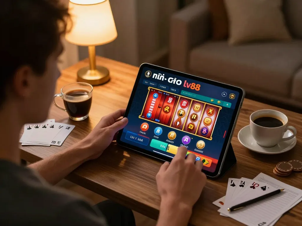Enjoying the nhà cái lv88 gaming app on tablet with engaging poker and slots games.