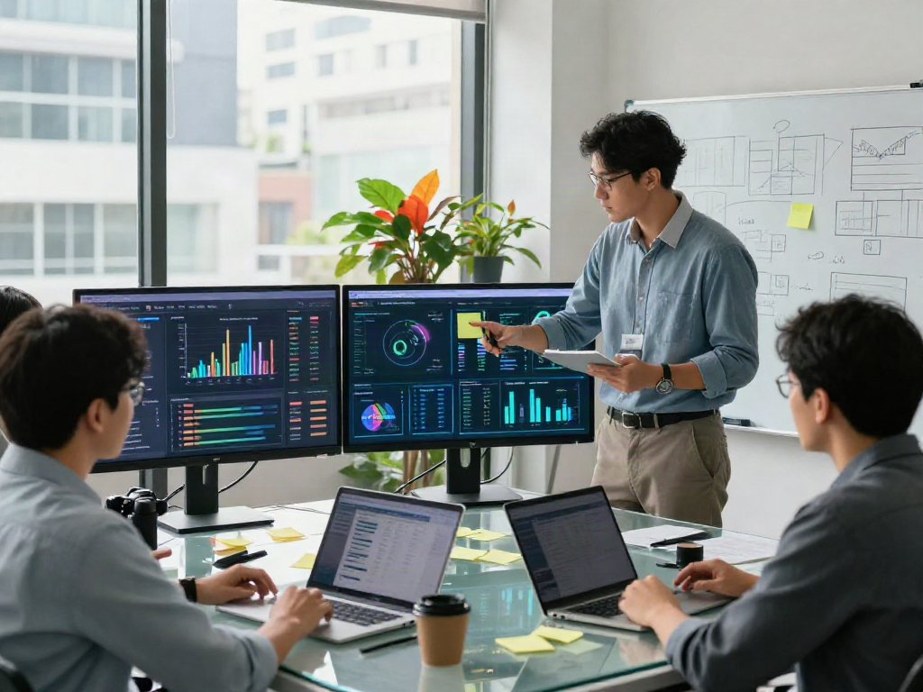A marketing strategist analyzing AI trends in an office, reflecting the concept of ai slut in digital marketing.