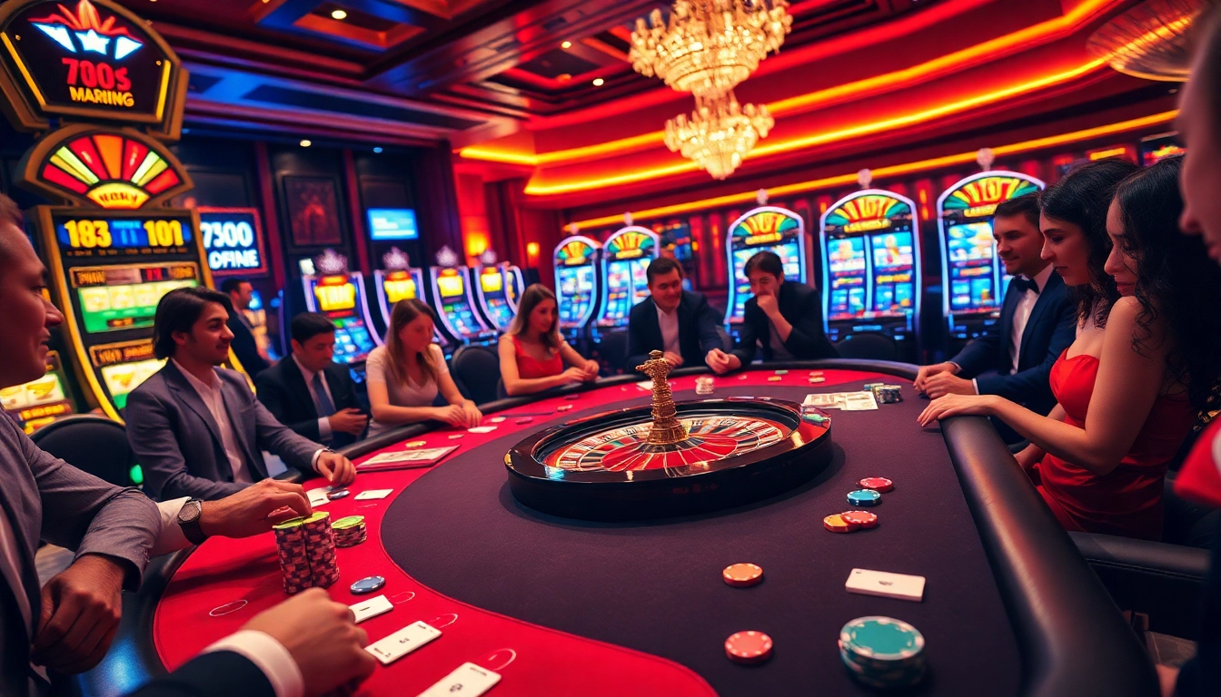 Players enjoying a thrilling game at the 789F casino table featuring colorful chips and cards.
